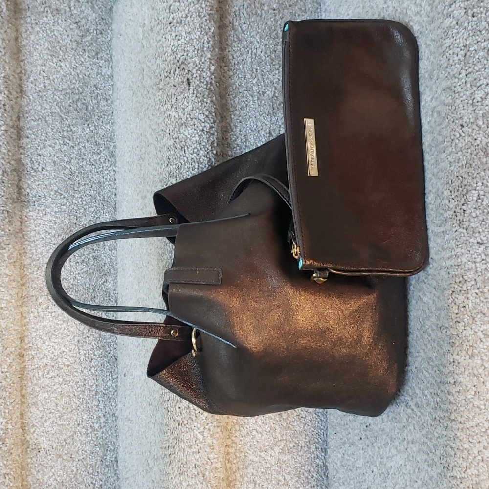 Tiffany & Co reversible tote with Pouch  Bronze Metallic AUTHENTIC